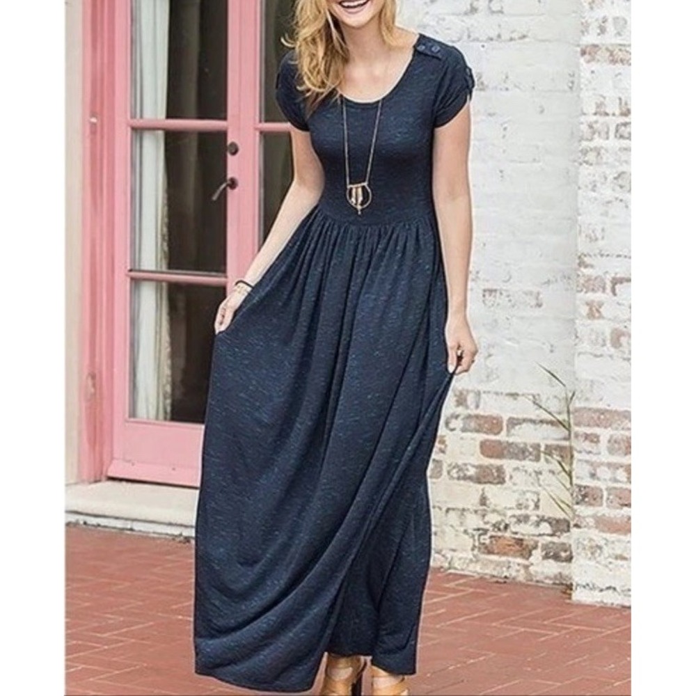 Matilda Jane Deep Water Curtain Call Navy Button Detail Maxi Dress Size Small